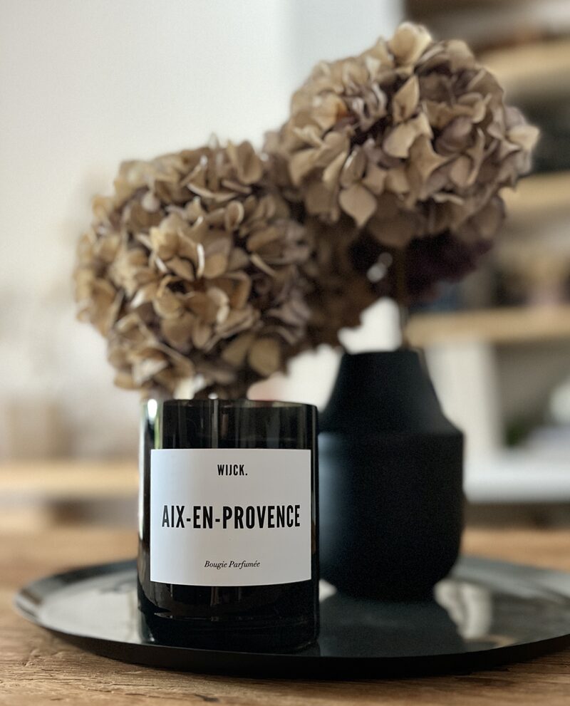 Bougie Aix-en-Provence et hortensias séchés